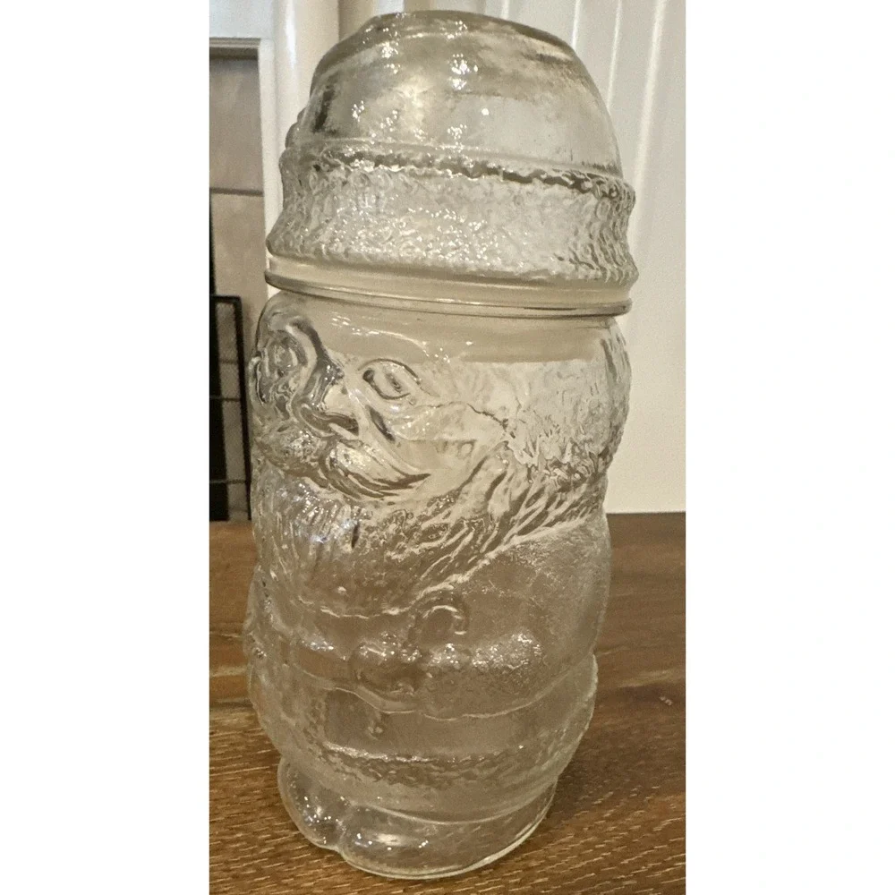 Santa Claus St. Nick Jar Cookie Candy Glass Lid LIBBEY Canada Christmas Vintage